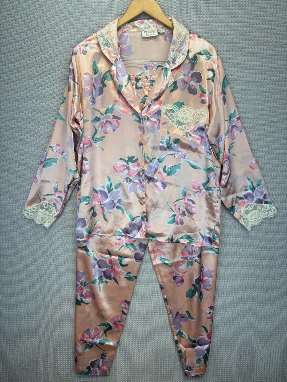 Vintage Victoria’s Secret Gold Label Floral Two Piece Pink Pajama Set Cottage S